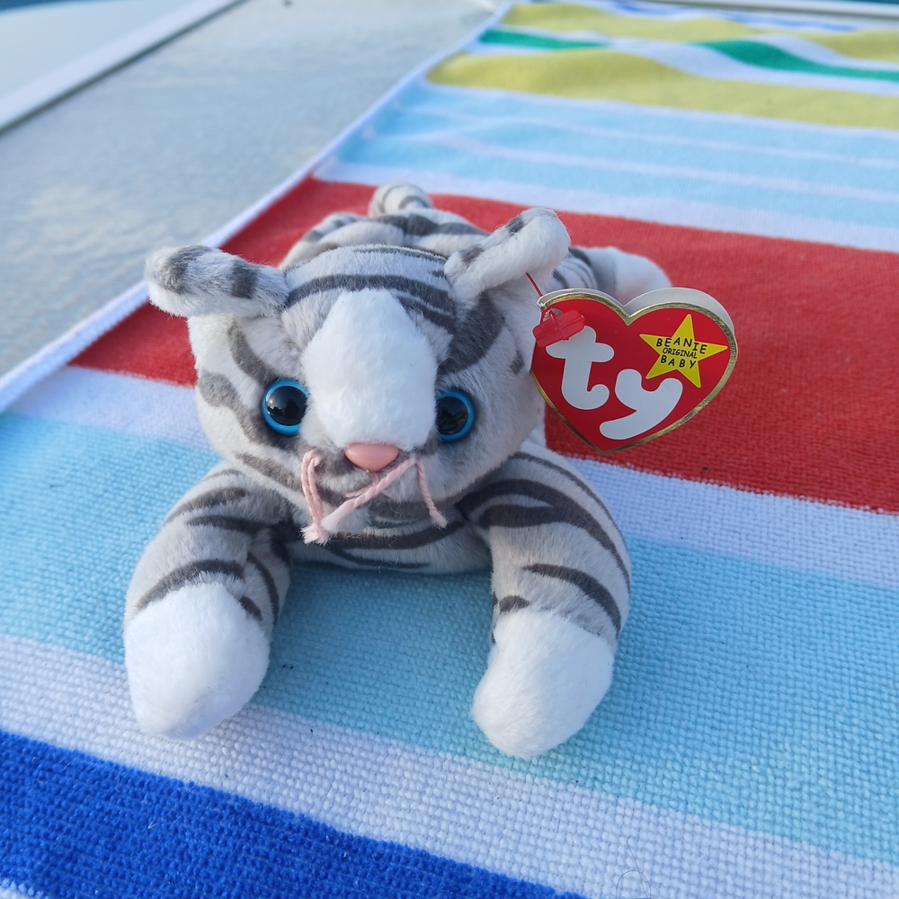Ty Striped Gray and White Plush Toy